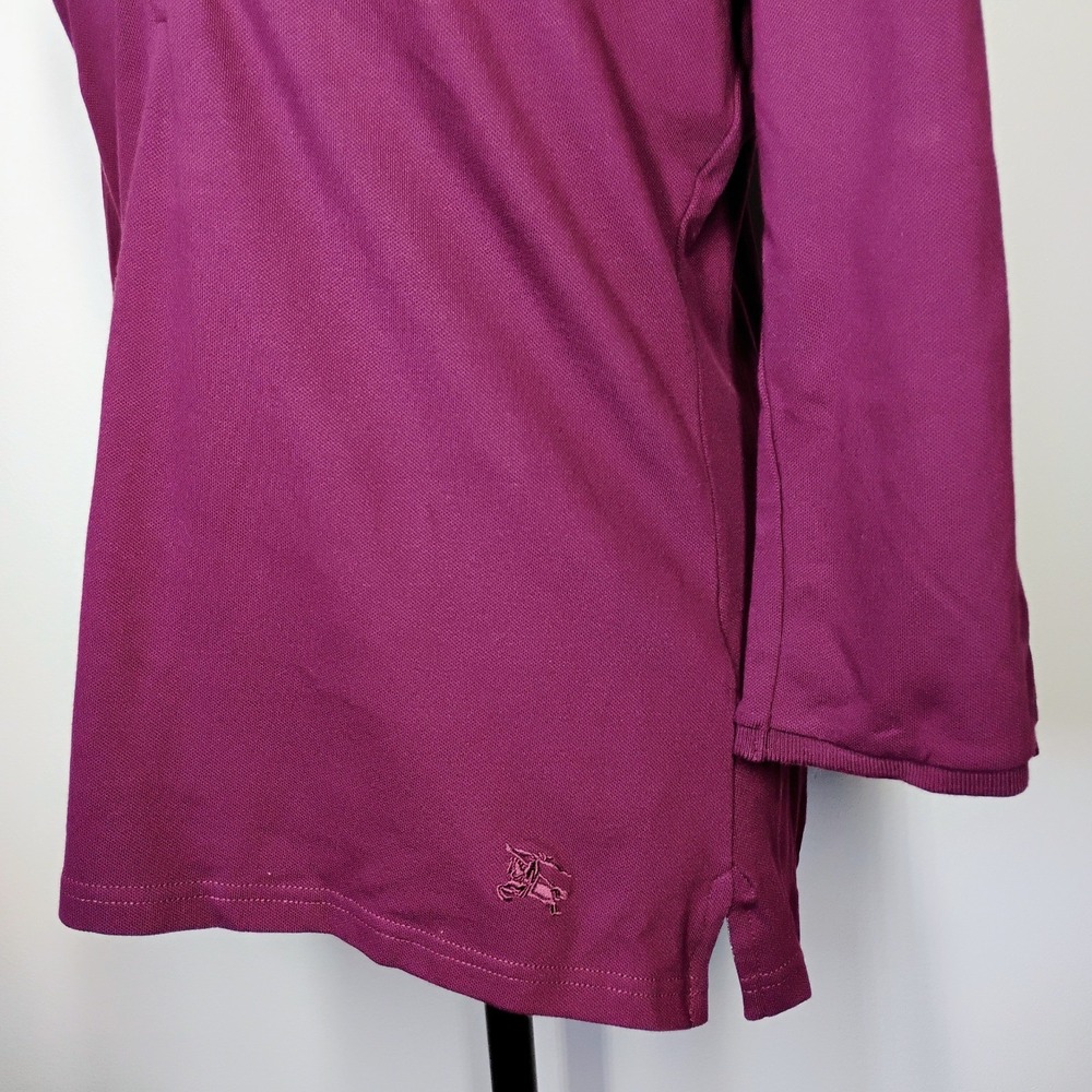 Burberry London Polo Shirt Womens XL Purple Check Trim 3/4 Sleeves Preppy Logo - Picture 3 of 9